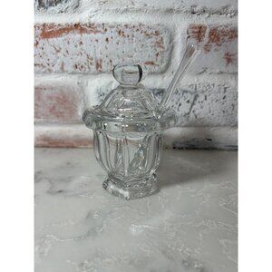 Baccarat France Crystal Harcourt Missouri Condiment Mustard Jam Jar Spoon Lid